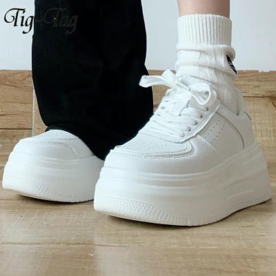 Tig-Tag รองเท้าส้นหนาๆ รองเท้าผ้าใบ รองเท้าแฟชั่นญ ระดับความสูง 3-5 ซม อ่อนนุ่ม เรียบง่าย ขนาด 35-40 TT2302013
