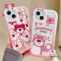 เคสโทรศัพท์มือถือ TPU นิ่ม ปิดด้านหลัง ปิดด้านหลัง ลายการ์ตูนหมีสตรอเบอร์รี่ 3D ผูกโบว์ สร้างสรรค์ สําหรับ IPhone 11 13 12 14 Pro MAX XR X XS MAX 6 6S 7 8 14 Plus SE 2020