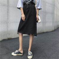 New Spring Chic Jeans Women Casual High Waist Pencil Denim Asymmetrical Skirts（Without Belt）