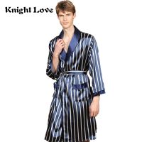 [Xiaoli clothing] Men Robe V Neck Silk Robe Bathrobe Striped Men 39; S Section Sleepwear Long Sleeve Pajamas Sexy Hombre Nightwear Plus Size 5XL