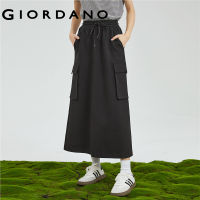 GIORDANO Women Skirts Drawstring Elastic Waist Comfort Long Skirts Flap Pockets Simple Cargo Fashion Casual Long Skirts 18463614