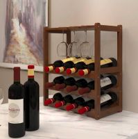 ชั้นขวดไวน์ ชั้นแขวนแก้วไวน์ ตู้เก็บไวน์ Wine Rack ชั้นเก็บไวน์ 3ชั้น พร้อมเก็บแก้วไวน์ ไม้ขัดละเอียดอ่อนขัดสร้างสรรค์ไวน์ตู้แร็คไวน