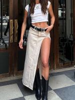 【CC】✽♀☍  TARUXY Asymmetric Slit Denim Skirt Street Waist Skirts Ladies All Match Fashion Loose Womens