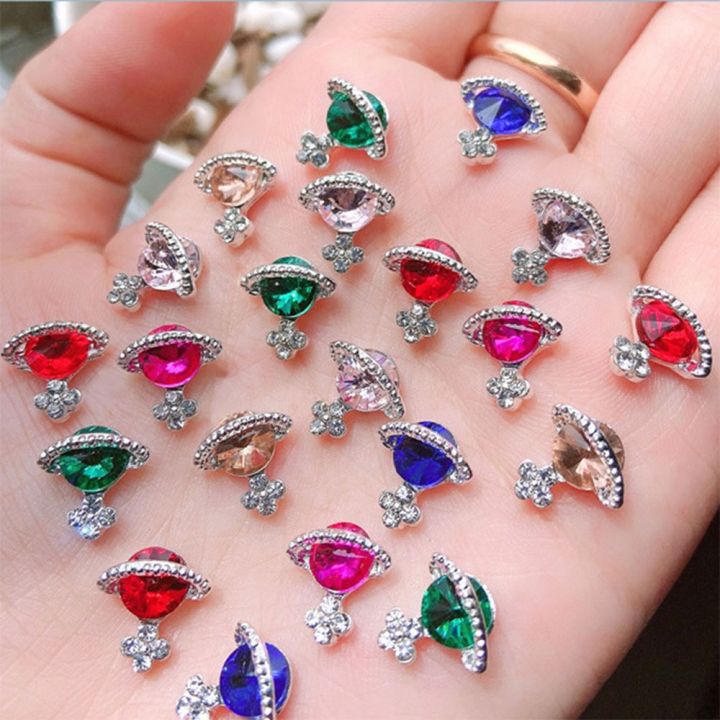 10Pcs Alloy Saturn Planet Red Nail Gems 3D Nail Rhinestone Charms