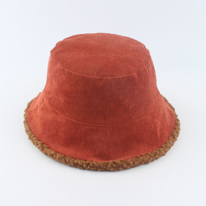 corduroy-reversible-bucket-hat-winter-lamb-wool-hats-for-women-men-panama-fishing-cap-flat-top-fisherman-hat