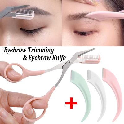 2PCS Eyebrow Trimmer Set Portable Brow Comb Scissors Eyebrow Knife Women Professional Face Shaver Hair Removal Razor Makeup Tool