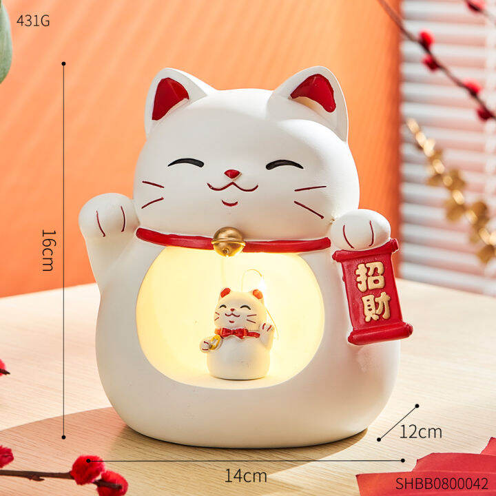 livingmall-ห้องรับแขกญี่ปุ่นโชคดีแมวไฟกลางคืนหุ่นเรซิ่น-maneki-neko-ตกแต่งบ้านอุปกรณ์ตกแต่งห้องนอนอุปกรณ์เสริมสำหรับของขวัญ