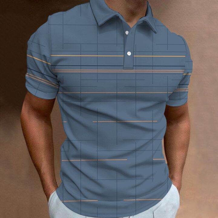 เสื้อโปโลพิมพ์ลายทางธุรกิจแฟชั่น1ตัวเสื้อยืดฤดูร้อนแขนสั้นลายทางเสื้อโปโลเสื้อยืดขนาดใหญ่ลำลองของผู้ชาย