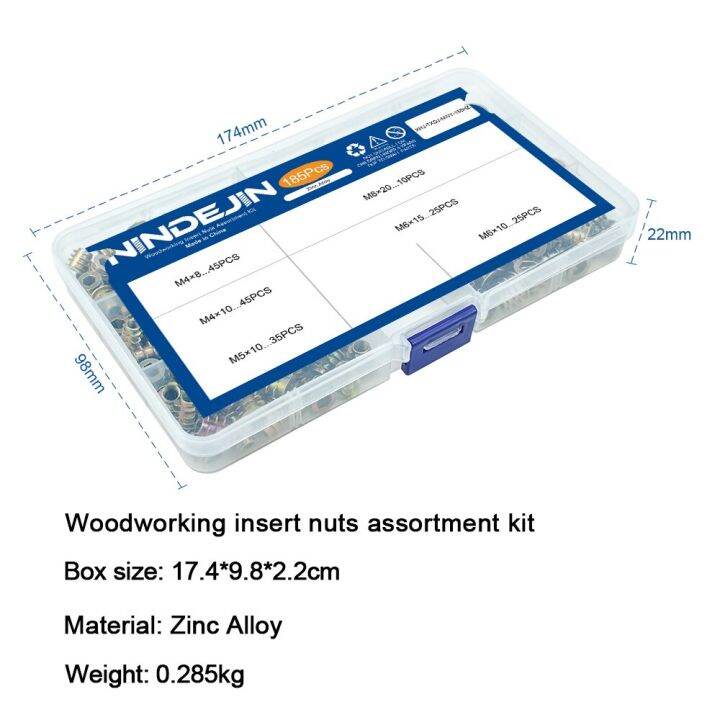 nindejin-ตัวหนอนฝังไม้-หกเหลี่ยม-พุกเกลียวฝังไม้-ใช้สกรูเกลียวมิล-ตัวหนอน-สกรูน๊อคดาวน์-ประกอบโต๊ะตู้-ขันน๊อตฝังเนื้อไม้-185-ชิ้น