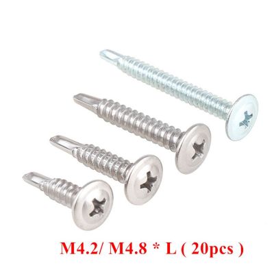 20pcs M4.2 M4.8*13/16/19/25/32/38/50mm Large flat head drilling screws Phillips Round head with washer self-tapping screw SUS410 Nails  Screws Fastene