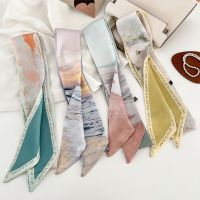 [COD] and autumn new oil painting silk scarf artistic tied bag hair belt all-match decorative narrow long streamer