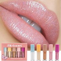 5pcs Glitter Diamond Liquid Lipstick Set Waterproof Long Lasting Non stick Cup Nude Pearl Shiny Lip Gloss Women Lip Makeup Kit