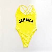 [Qingchun clothing]  ขนาดพิเศษชุดว่ายน้ำวันพีช JAMAICA ชุดว่ายน้ำแบบมีตัวอักษรตัดสูงสำหรับสตรีข้ามกลับชุดว่ายน้ำ Beachwear 2021 Monokini บิกินี่