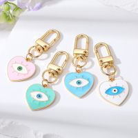 Heart Shape Solid Color Eval Eye Metal Pendant Key Chains with Rotationable Clasp Keyring Bag Keychain Valentines Day Jewelry