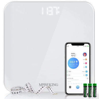 MPBEKING Scale for Body Weight Bathroom Digital Scales Bluetooth Weighing Scale, High Accuracy, Unlimited Users, Easy-to-Read Backlit LCD Dispaly, Round Corner Design 400 lb - White White(400lb)