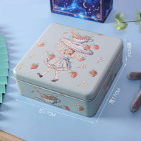 7 Inch Cute Bear Bunny Girl Print Storage Box Empty Iron Box Square Tin Box for Candy Cookies Packaging
