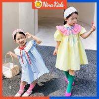 NINAKIDS ชุดเดรสเจ้าหญิงน่ารักฤดูร้อน1-6ปี,ชุดเดรสสำหรับเด็กผู้หญิงเด็กน้อยสไตล์วันหยุดแนวเกาหลี