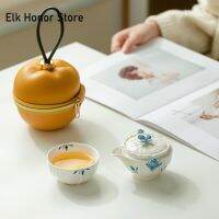 Pure Hand Painted Butterfly Orchid Ceramic Tea Set Portable Outdoor Camping Tea Pot With Cup Creative Tulip Carrying Bag Gifts