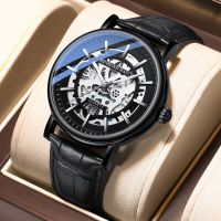 Fashion Skeleton Dial Leather Mens Watches Luxury Sport Waterproof Watch Man Luminous Quartz WristWatches Relogio Masculino