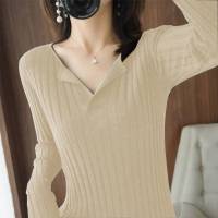 2022 NEW FASHION WOMEN Solid Color Versatile V-Neck Casual Long-Sleeve Bottoming Shirt