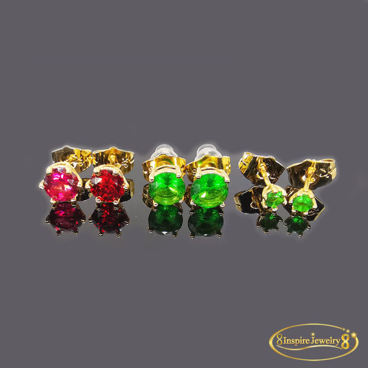inspire-jewelry-ต่างหู-sapphire-ตัวเรือนหุ้มทองแท้-24k-ขนาด-4-mm-และ-6-mm-พร้อมกล่องทอง