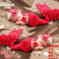 SAWU Three-piece Newborn Photography Costumes for Boys  Girls  Children  Hand-woven Pearl Mermaid Suit  Baby Hundred Days Photo