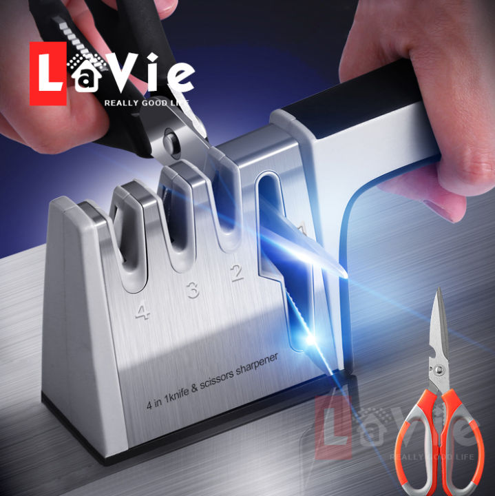 Knife Sharpener 4 in 1 Diamond Coated&Fine Rod Knife Shears and Scissors Sharpening  stone System Stainless Steel Blades