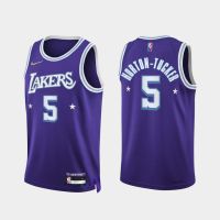 【Feb】 NBA Los Angeles embroidered purple jersey No. 5 city tram Retro Platinum version of the basketball uniform for mens 75th anniversary of the new season