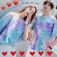 T Shirt พาสเทลมัดย้อม 2 สี พร้อมส่ง ปักรูปดอกไม้ตรงกระเป๋า