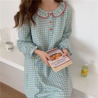 Yasuk ฤดูร้อนแฟชั่นผู้หญิงสบายๆน่ารักลายสก๊อตยาว Nightdress Nightgown ชุดนอนชุดสาวหวาน Simple Soft