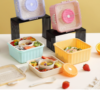 Large Capacity Plastic Sealed Bento Portable Lunch Double Layer Heat Retention Insulated Bento Rice Soup Salad Bowl with Compartment for Students Workers