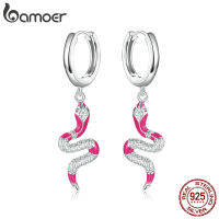 Bamoer 925 Sterling Silver Delicate Snake Ear Buckles for Women Snake Pendant Drop Earrings Fashion Statement Jewelry Party Gift