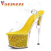 Women Transparent High Heels Pumps Crystal Waterproof Platform Stage Performance Sandals Summer 17CM Anti Slip Pole Dance Shoes