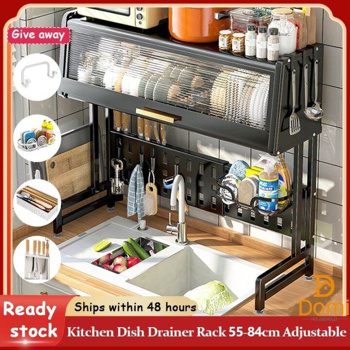 Kitchen plate organizer dish drainer rack with cover 5984cm adjustable