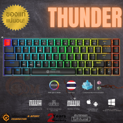 (THUNDER) WIRELESS KEYBOARD (คีย์บอร์ดไรสาย 3 ระบบ) NEOLUTION ไฟRGB