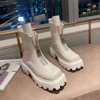 Brand Zipper Women Boots Square Toe Ladies Shoes Med Heels Platform Outwear Winter Leather Thicken Ankle Boots Botas De Mujer