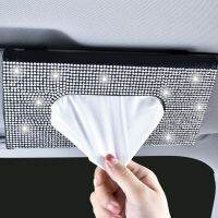 ‘；。【； Bling Bling Diamond Car Visor Tissue Holder Hanging Leather Crystals Rhinestone Paper Towel Cover Case For Women Car Accessories