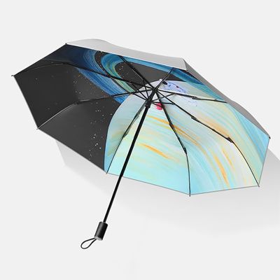 Summer Space UV Umbrella Outdoor Windproof 8 Ribs Big Folding Sun Umbrella for Women Titanium Silver Coating Double Layer UPF50+