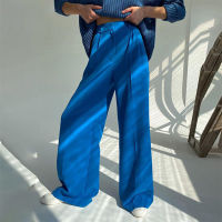 Fashion Blue Office Womens Pants Wide Up Casual Pleated Pant Female 2022 Spring New High Waist Floor-Length Lady Loose Trousers