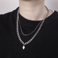 [COD] niche design titanium steel necklace mens trendy hip-hop chain stitching personality cold style double-layer collarbone