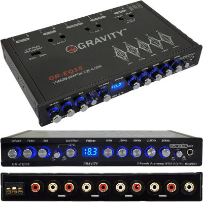 Gravity EQ15 1/2 Din Five Equalization Bands Car Audio Equalizer EQ Front, Rear +Master Volume Control with up to 9 Volts RMS of Output/Three Stereo RCA Output