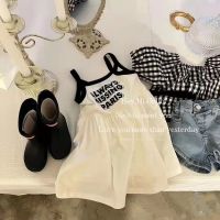 ❣﹉✽ Korean Children Dress 2022 Summer Baby Girls Shoulder Straps Sleeveless Dress Letter Printing Vest Dress kids clothes vestidos