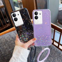 เคสโทรศัพท์ Vivo V29 5g พร้อมสายรัดข้อมือเลื่อมมันวาวการออกแบบท้องฟ้าเต็มไปด้วยดวงดาวกันกระแทกโปร่งใสปลอกยางนิ่มเคส vivo v29 5g เคสโทรศัพท์ใหม่มาแรง