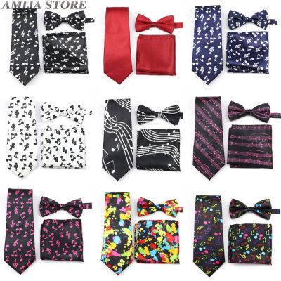 New Musical Men 39;s Tie Set Piano Stave Guitar Necktie Pocket Square Bowtie Accessories Daily Wear Wedding Party Gift For Man