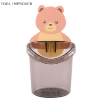 TOOL IMPROVER ตุ๊กตาหมีติดผนังผู้ถือแปรงสีฟันถ้วยจัดเก็บอุปกรณ์ห้องน้ำ