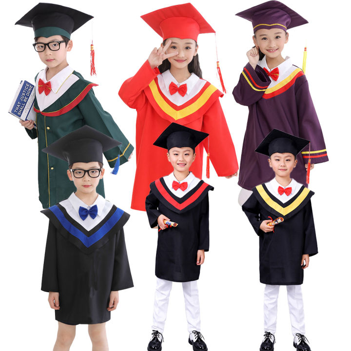 Áo Choàng Tốt Nghiệp Trẻ Em 3-16 Tuổi Màu Đen + Mũ Áo Choàng Cử Nhân Trẻ Em  Bộ Trang Phục Chụp Ảnh Học Sinh Tiểu Học Mẫu Giáo Trang Phục Phi
