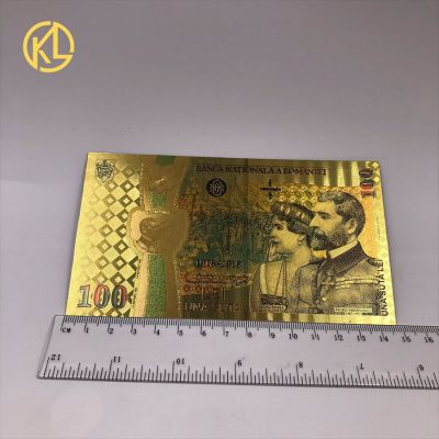 คุ้มค่ากับ KL ธนบัตรทองเต็ม1ชิ้นธนบัตรโรมาเนีย100สกุลเงินของที่ระลึก100th Lei สำหรับวันครบรอบการรวมกันของโรมาเนีย