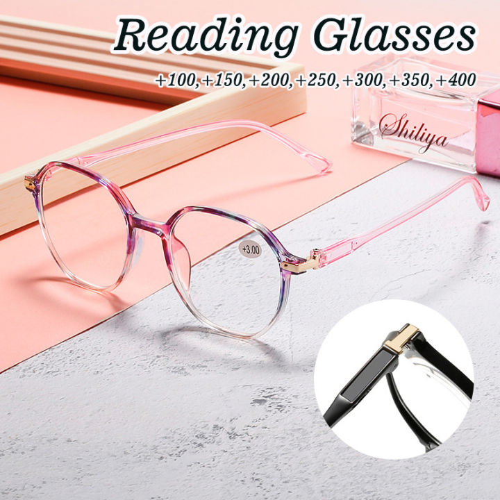 [+100 to +400] Anti Blue Light Reading Glasses Women Round Frame ...