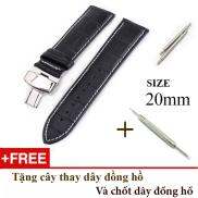 Dây đồng hồ da bò xịn SIZE 20mm, khóa bướm thép 316 đen-B10
