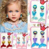 【YF】 Baby Girls Mermaid Tail Ear Clip Child Kids Heart Style Cute Shinning Earrings Fashion Jewelry For Birthday Gift 2-10 Years Old